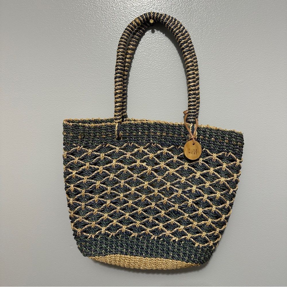 Stylish Black and Tan Woven Tote Bag